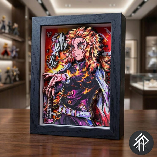 Cadre Paper Paint Art Handmade de Demon Slayer Rengoku - Shadow Box 3D Demon Slayer - Livraison internationale