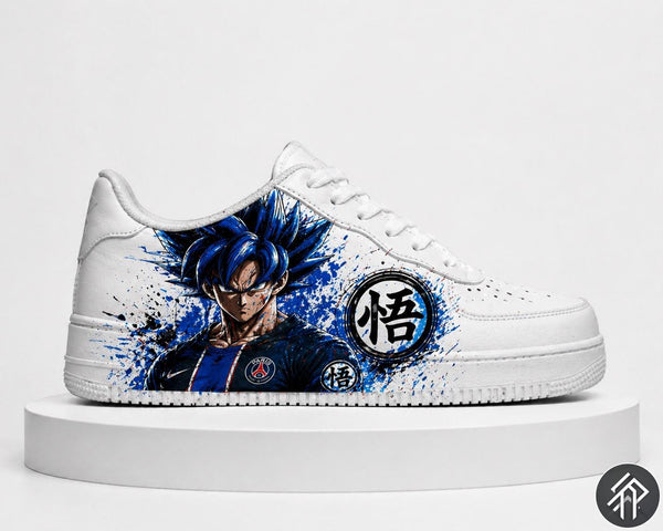 Sneakers Personnalisés Edition Limitée Unisexe Dragon Ball x PSG - Goku Customized Anime Sneakers - Handmade - Anime Art PSG Edition