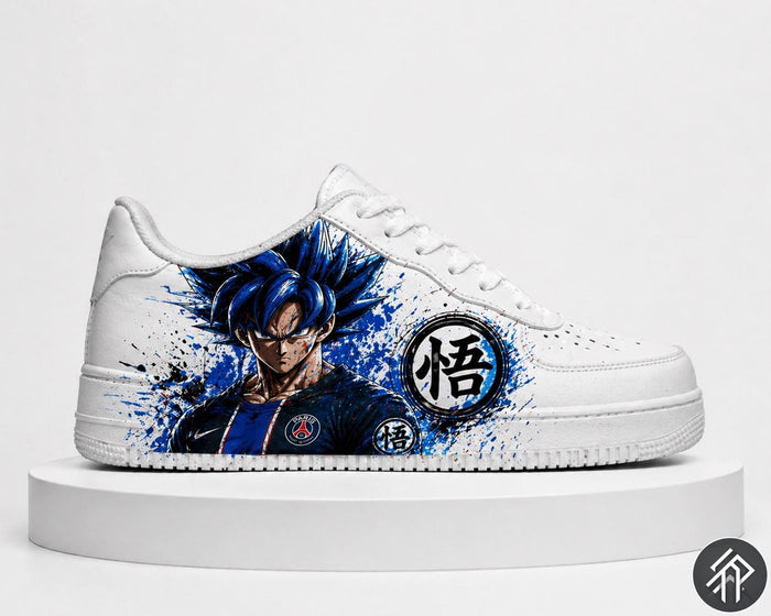 Sneakers Personnalisés Edition Limitée Unisexe Dragon Ball x PSG - Goku Customized Anime Sneakers - Handmade - Anime Art PSG Edition