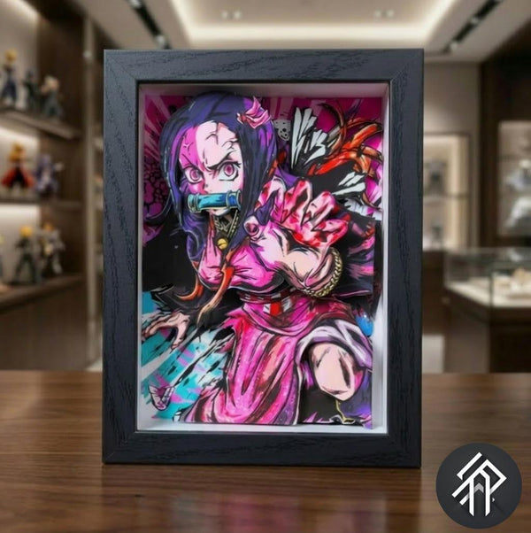 Cadre Paper Paint Art Handmade de Demon Slayer Nezuko - Shadow Box 3D Demon Slayer - Livraison internationale