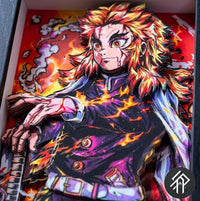 Cadre Paper Paint Art Handmade de Demon Slayer Rengoku - Shadow Box 3D Demon Slayer - Livraison internationale
