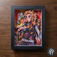 Cadre Paper Paint Art Handmade de Demon Slayer Rengoku - Shadow Box 3D Demon Slayer - Livraison internationale