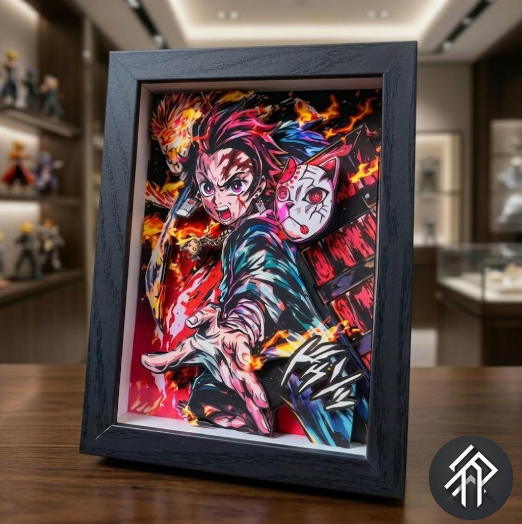 Cadre Paper Paint Art Handmade de Demon Slayer Tanjiro - Shadow Box 3D Demon Slayer - Livraison internationale