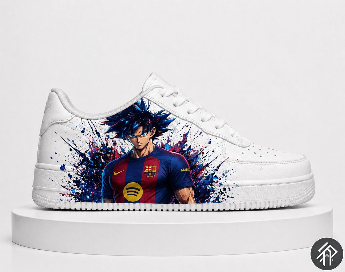 Sneakers Personnalisés Edition Limitée Unisexe Dragon Ball x Barça - Goku Customized Anime Sneakers - Handmade - Anime Art Barça Edition