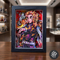 Cadre Paper Paint Art Handmade de Demon Slayer Rengoku - Shadow Box 3D Demon Slayer - Livraison internationale