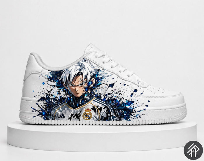 Sneakers Personnalisés Edition Limitée Unisexe Dragon Ball x Real Madrid - Goku Customized Anime Sneakers - Handmade - Real Madrid Edition